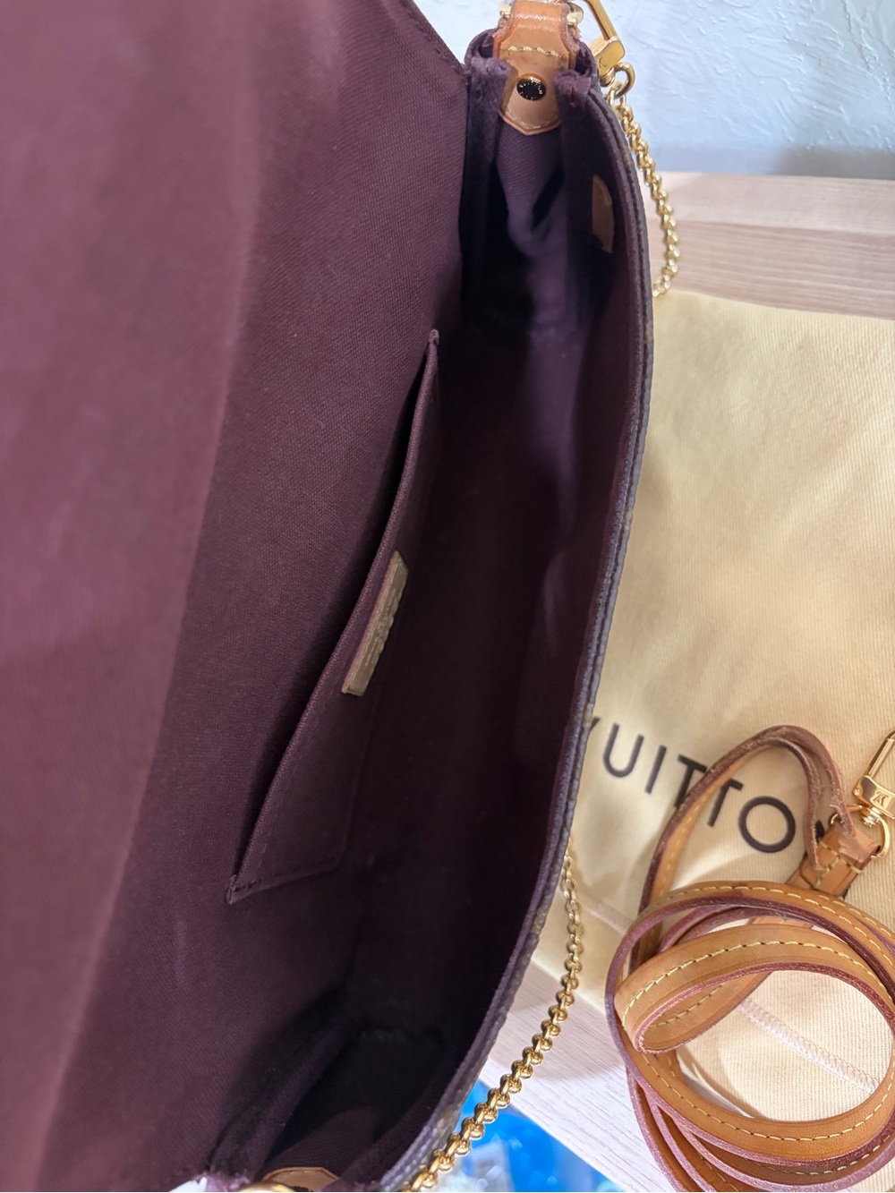 Louis Vuitton Brown Monogram Crossbody Bag with Gold Chain - Picture 9 of 10